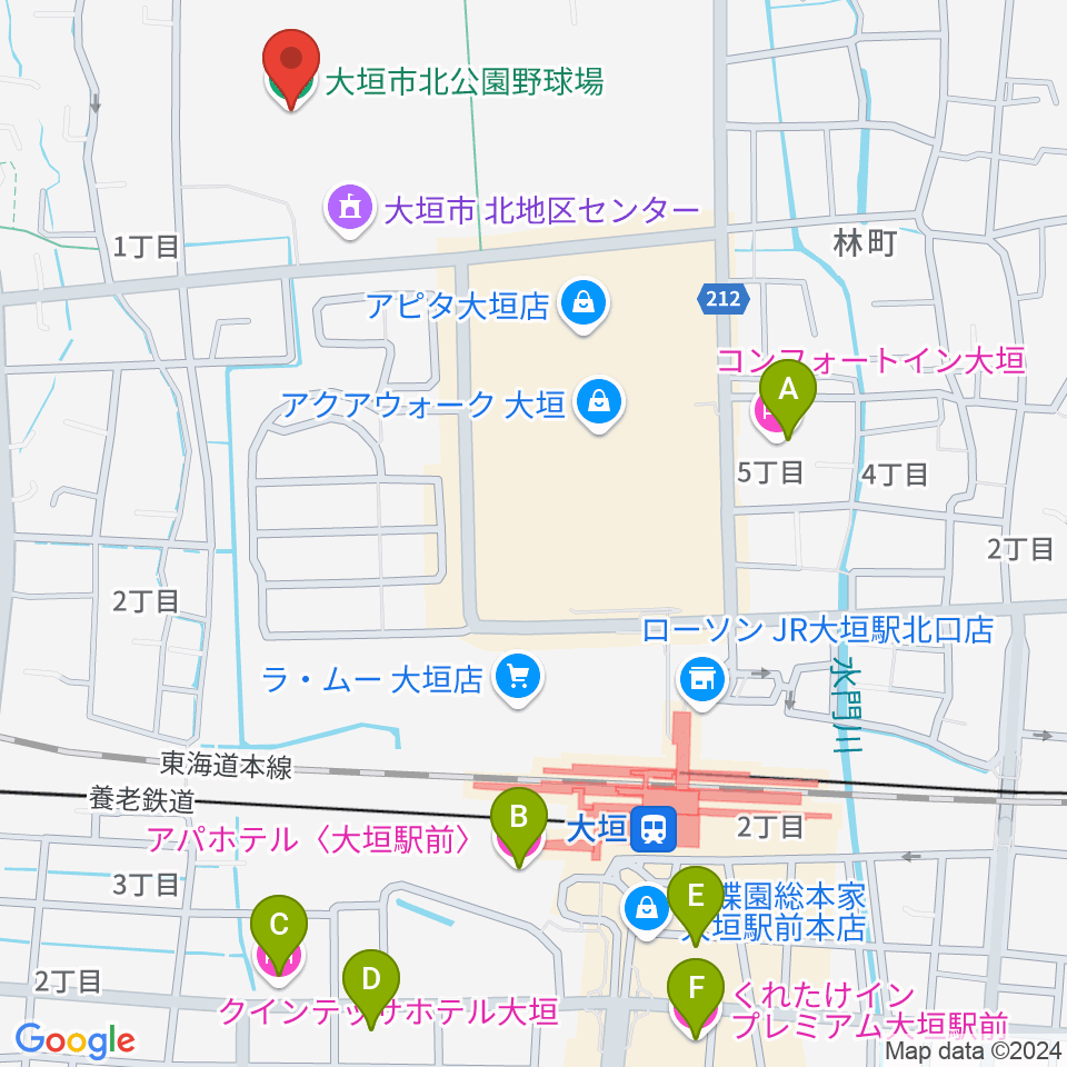 大垣市北公園野球場周辺のホテル一覧地図