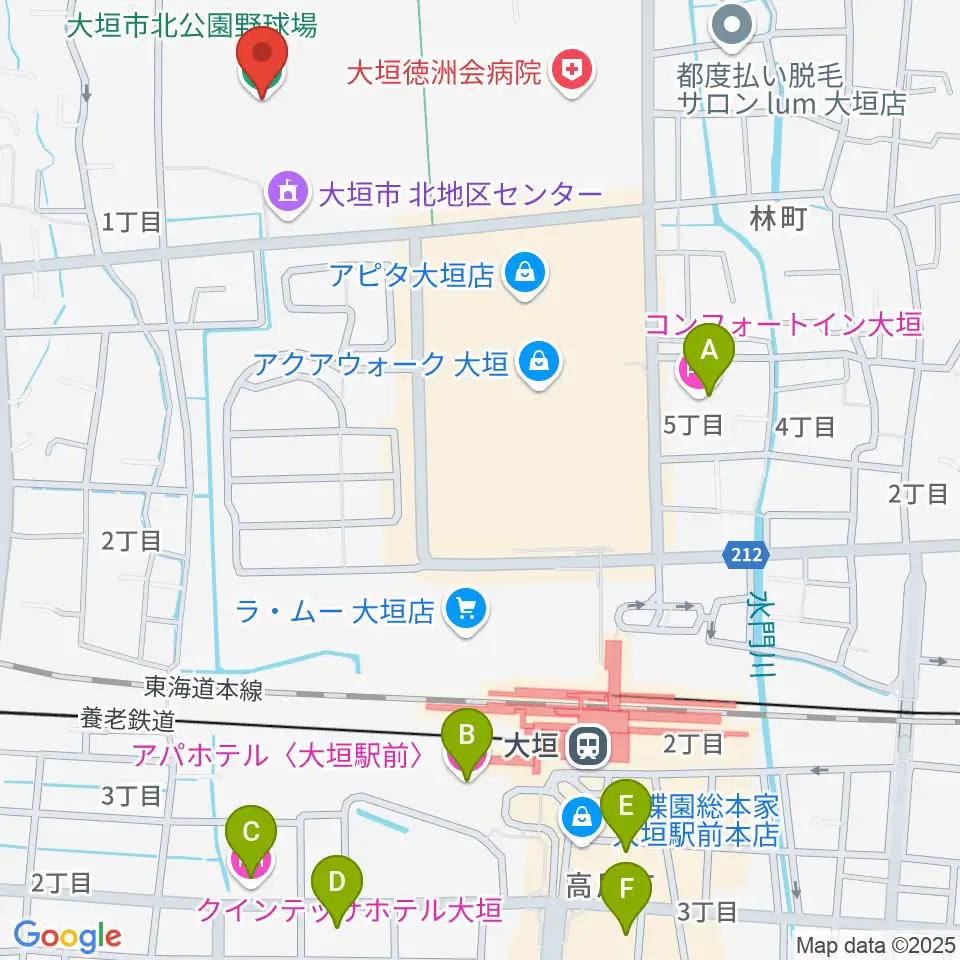 大垣市北公園野球場周辺のホテル一覧地図