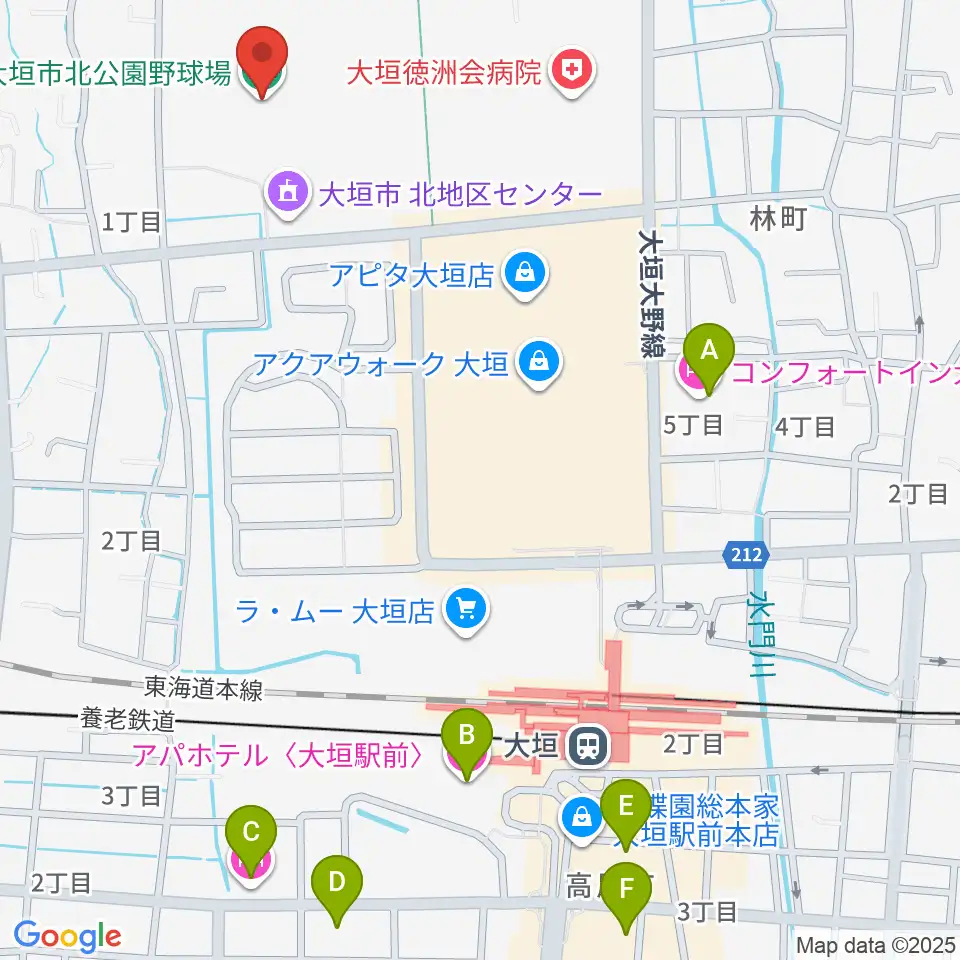 大垣市北公園野球場周辺のホテル一覧地図