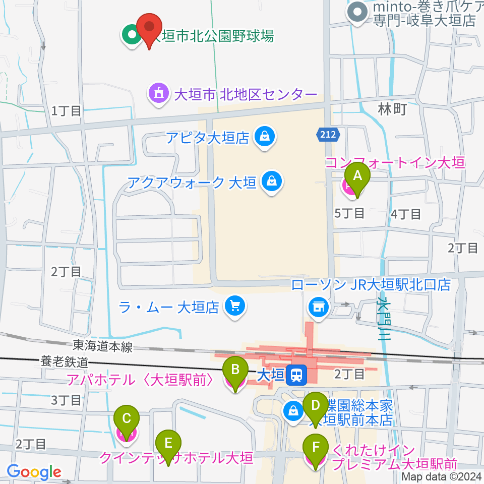 大垣市北公園陸上競技場周辺のホテル一覧地図