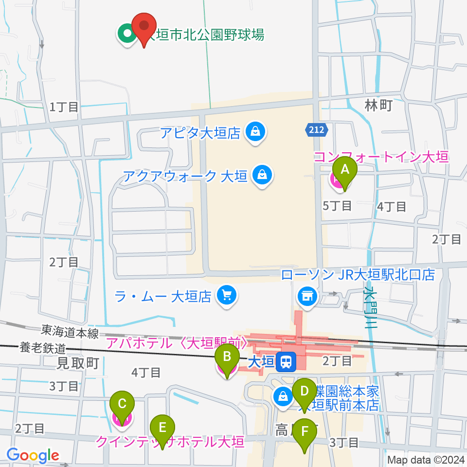 大垣市北公園陸上競技場周辺のホテル一覧地図