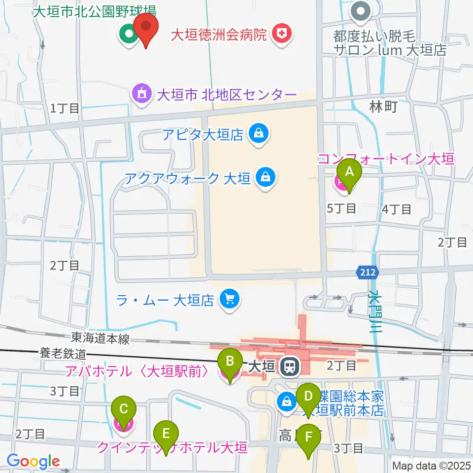 大垣市北公園陸上競技場周辺のホテル一覧地図