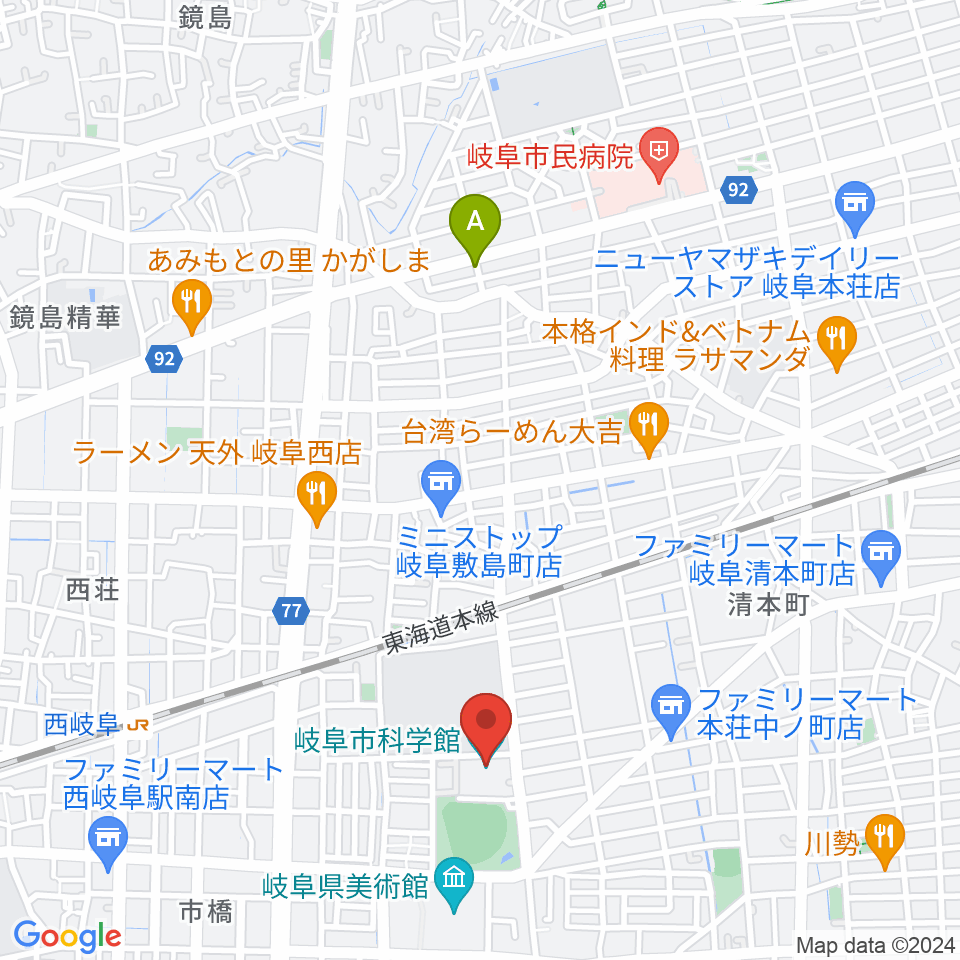 岐阜市科学館周辺のホテル一覧地図