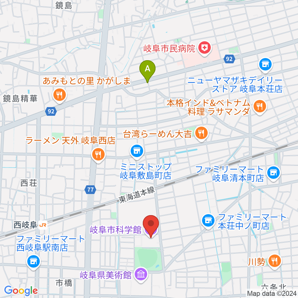 岐阜市科学館周辺のホテル一覧地図