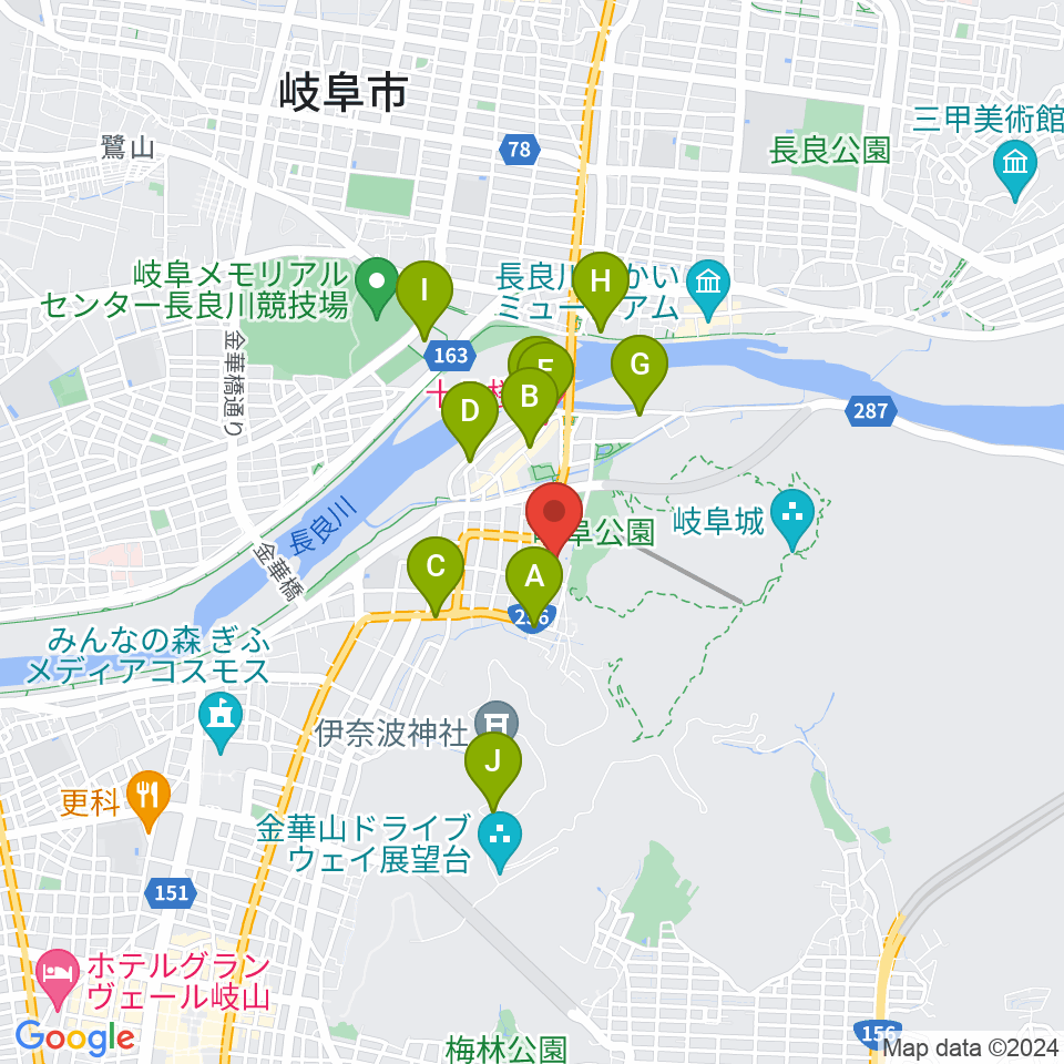 岐阜市歴史博物館周辺のホテル一覧地図