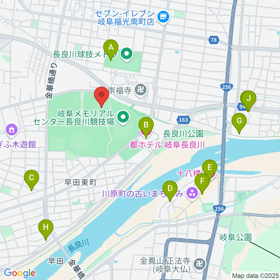 岐阜メモリアルセンター補助競技場周辺のホテル一覧地図