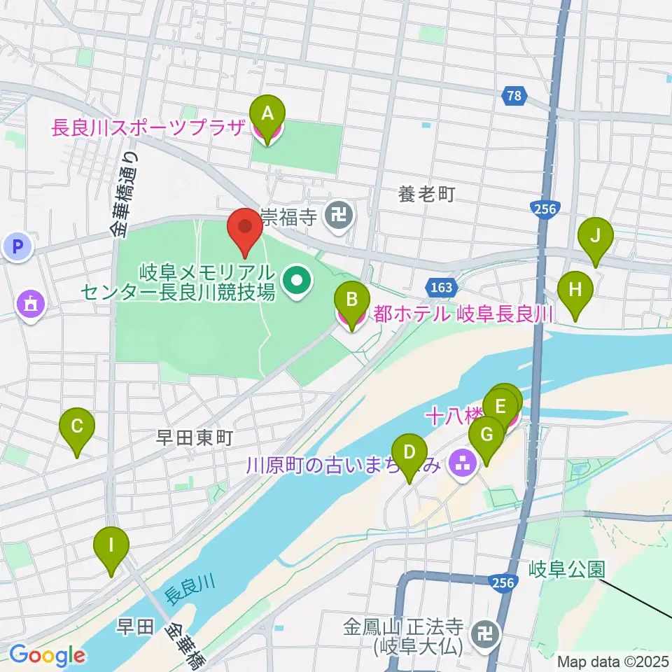 岐阜メモリアルセンター補助競技場周辺のホテル一覧地図