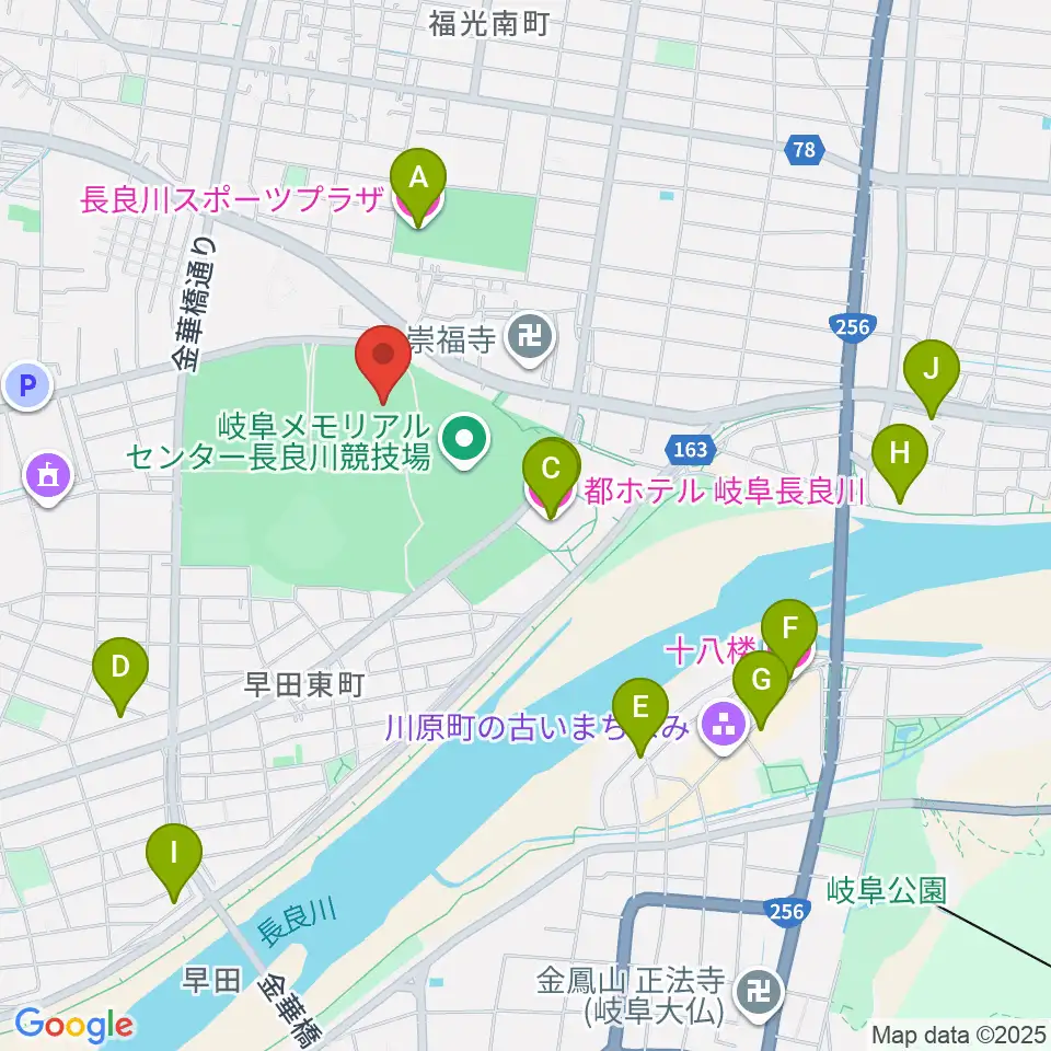 岐阜メモリアルセンター補助競技場周辺のホテル一覧地図