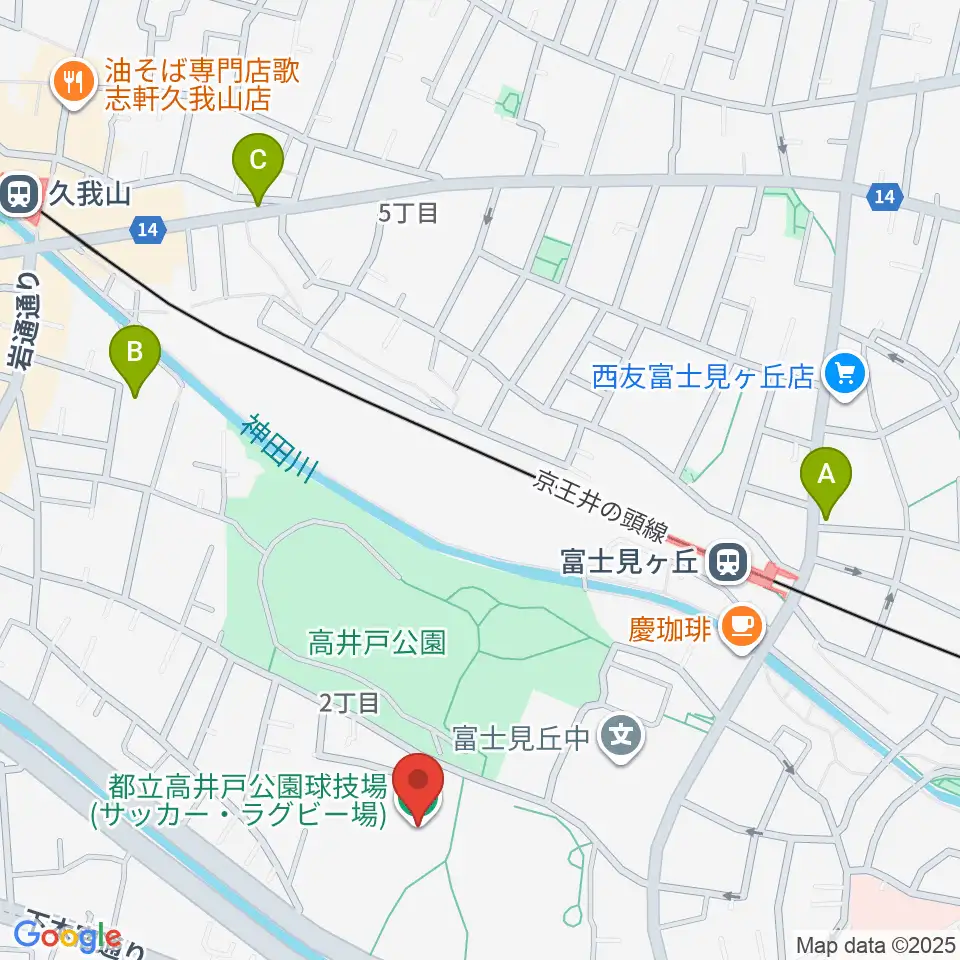 高井戸公園球技場周辺のホテル一覧地図