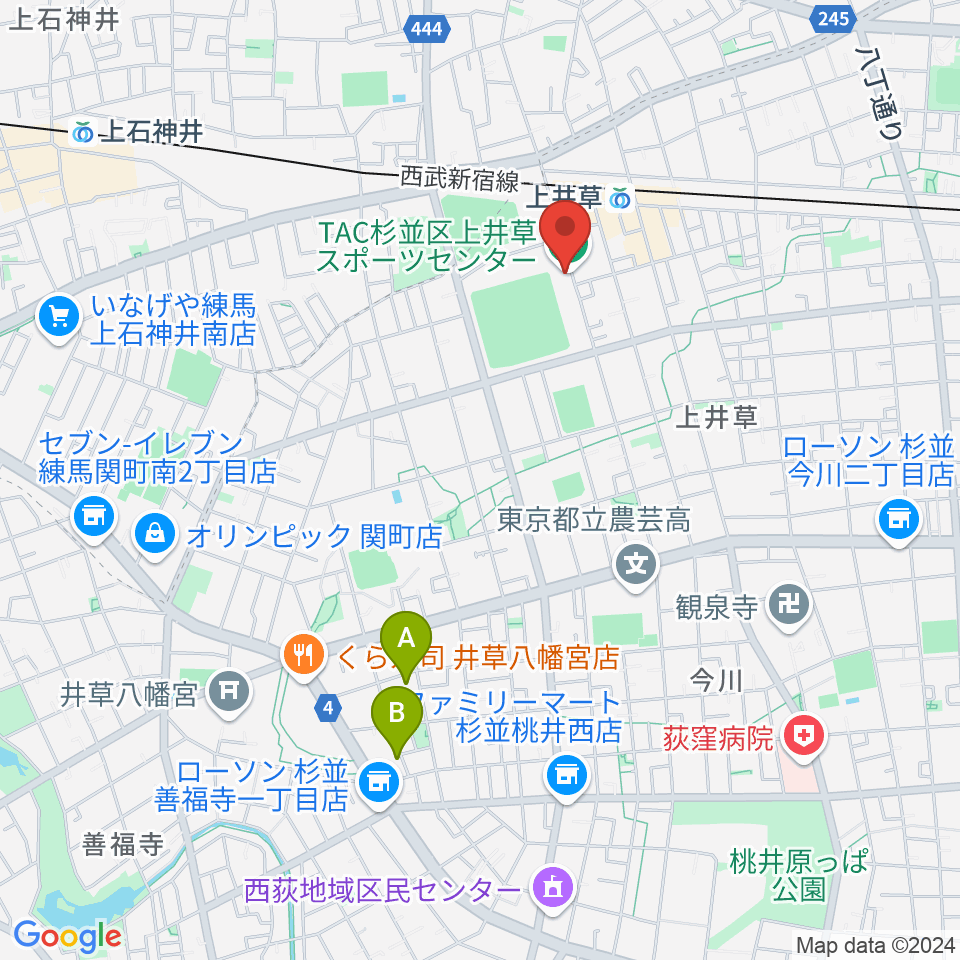 TAC杉並区上井草スポーツセンター周辺のホテル一覧地図