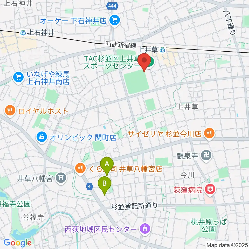 上井草スポーツセンター野球場周辺のホテル一覧地図