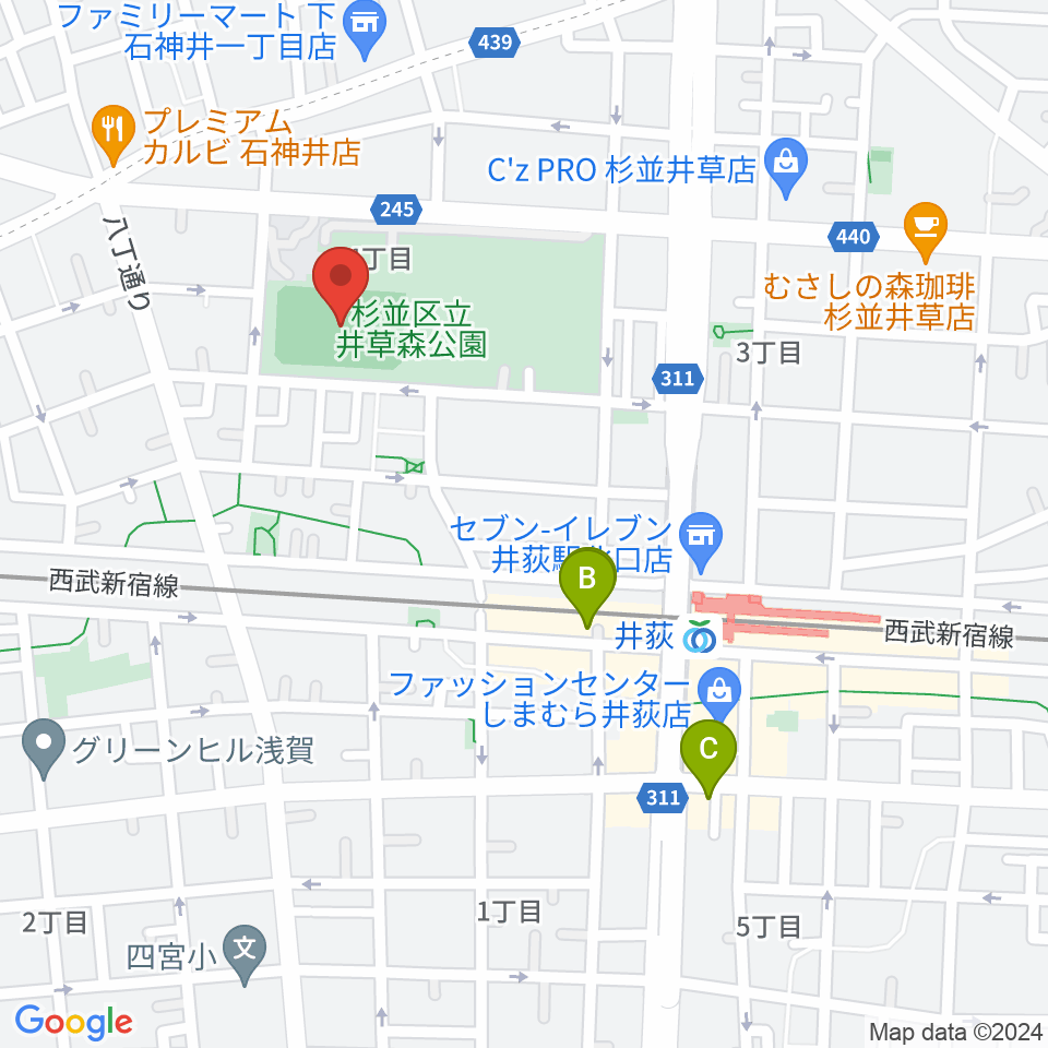 井草森公園運動場周辺のホテル一覧地図