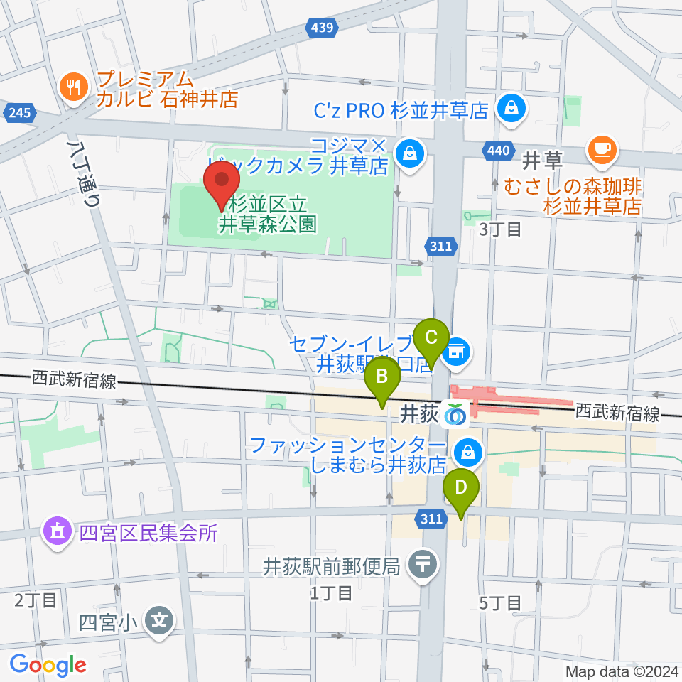 井草森公園運動場周辺のホテル一覧地図