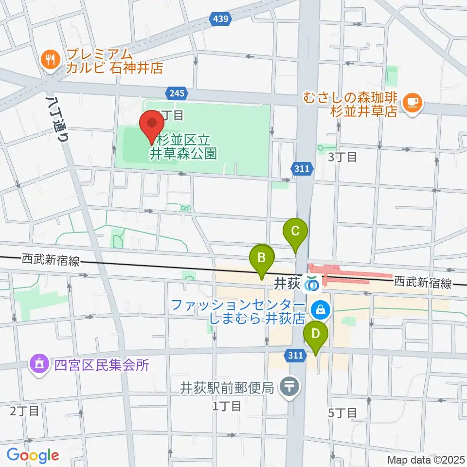 井草森公園運動場周辺のホテル一覧地図