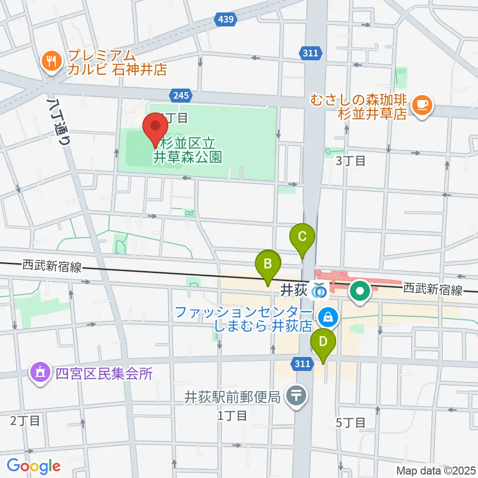 井草森公園運動場周辺のホテル一覧地図