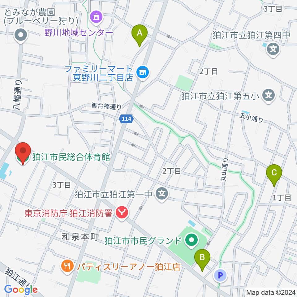 狛江市民総合体育館周辺のホテル一覧地図