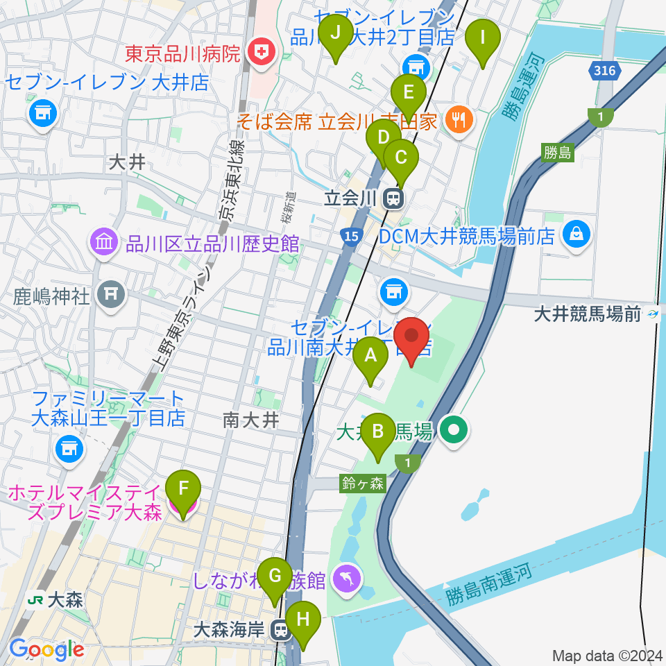 しながわ区民公園野球場周辺のホテル一覧地図