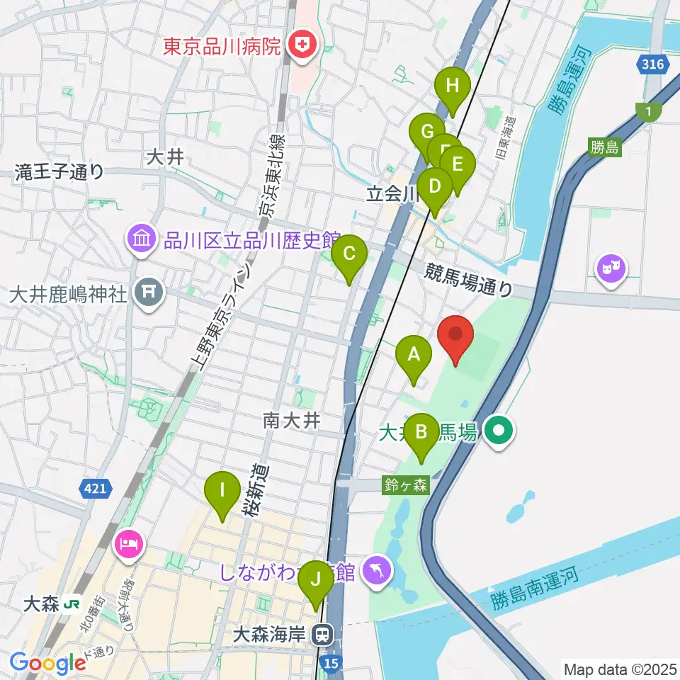 しながわ区民公園野球場周辺のホテル一覧地図