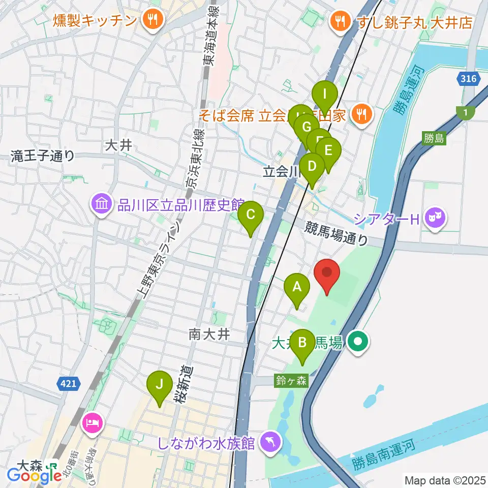 しながわ区民公園野球場周辺のホテル一覧地図