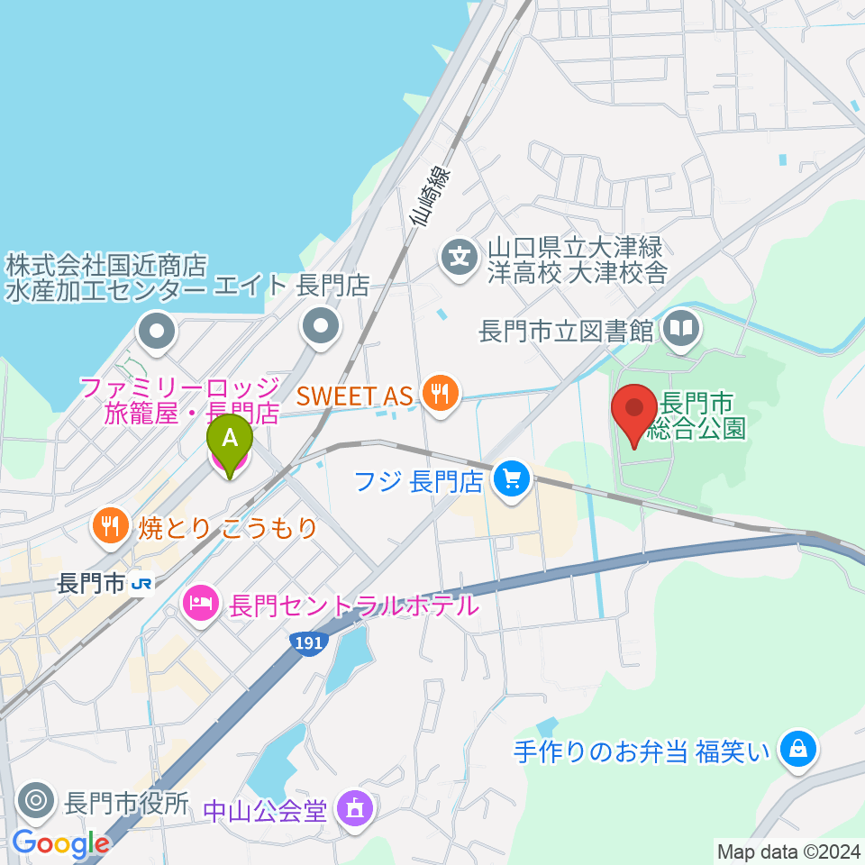 ながと総合体育館周辺のホテル一覧地図