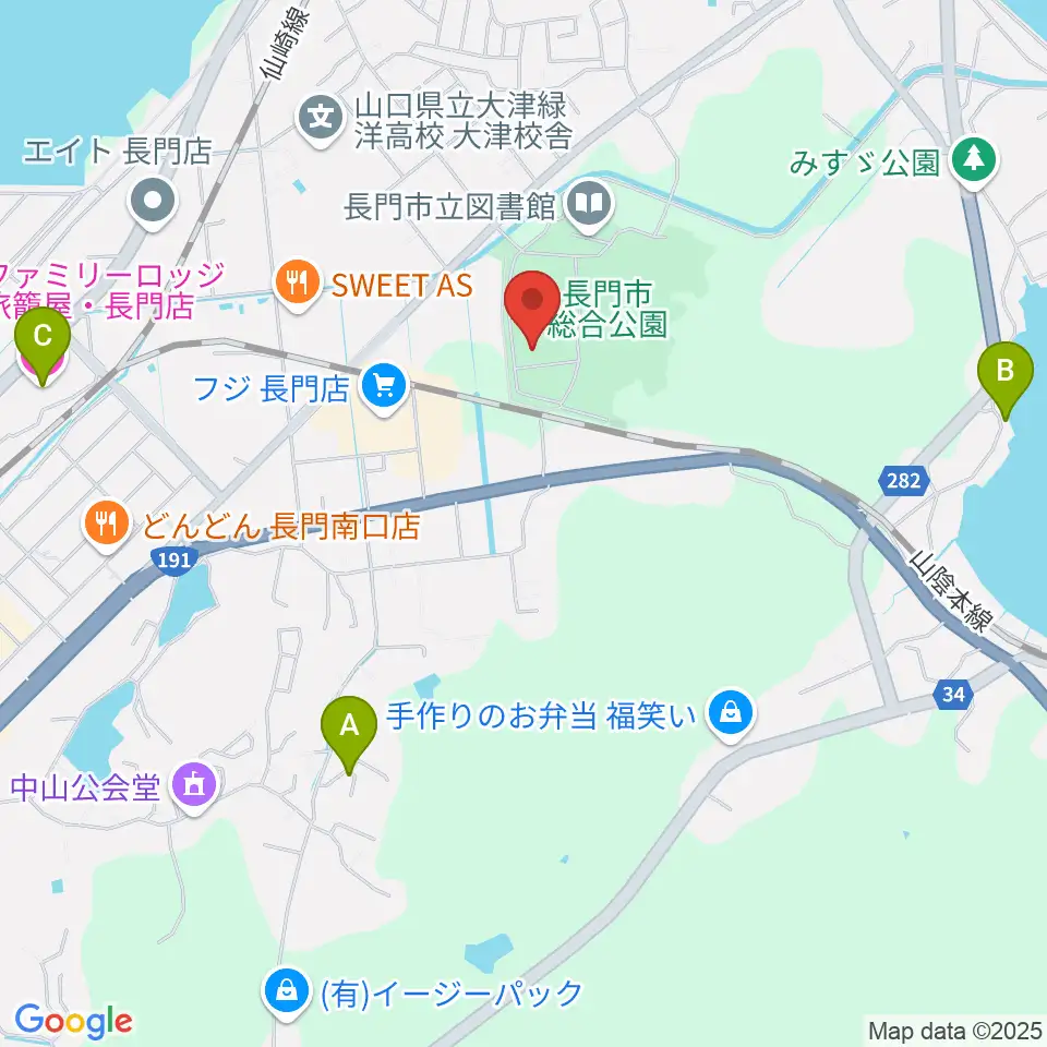 ながと総合体育館周辺のホテル一覧地図