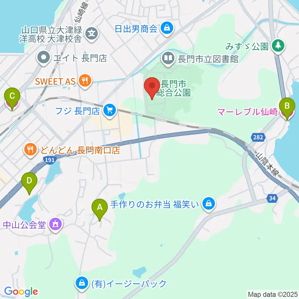 ながと総合体育館周辺のホテル一覧地図