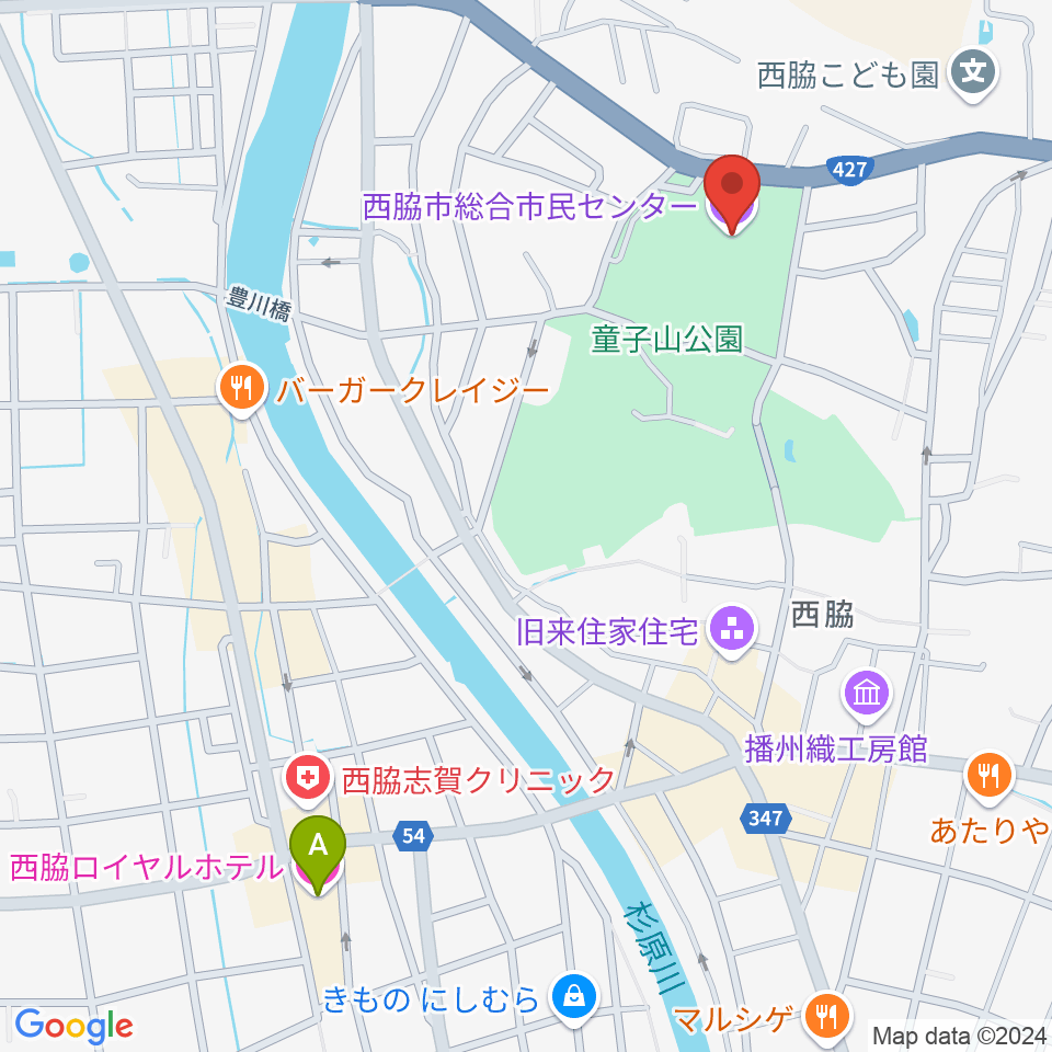 西脇市総合市民センター周辺のホテル一覧地図