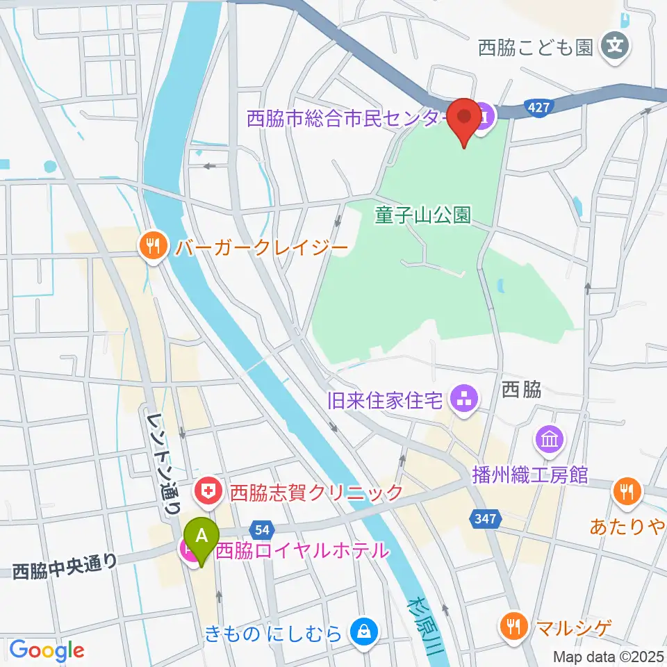 西脇市総合市民センター周辺のホテル一覧地図