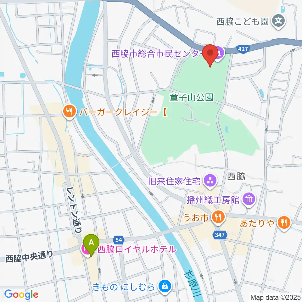 西脇市総合市民センター周辺のホテル一覧地図