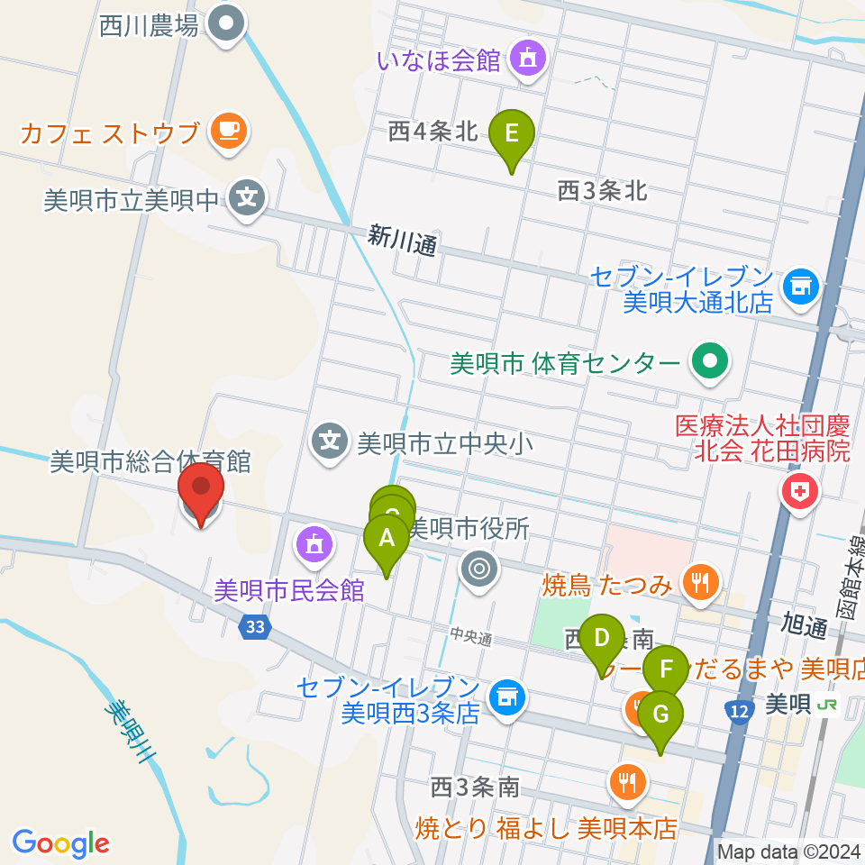 美唄市総合体育館周辺のホテル一覧地図