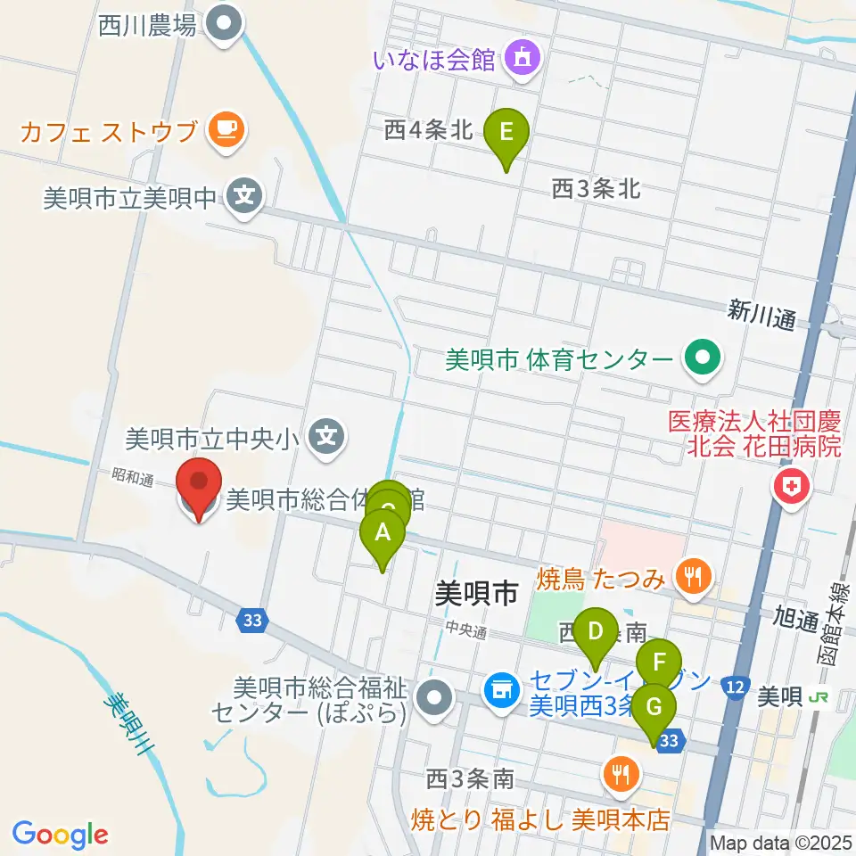 美唄市総合体育館周辺のホテル一覧地図