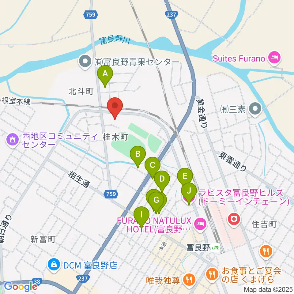 富良野スポーツセンター周辺のホテル一覧地図
