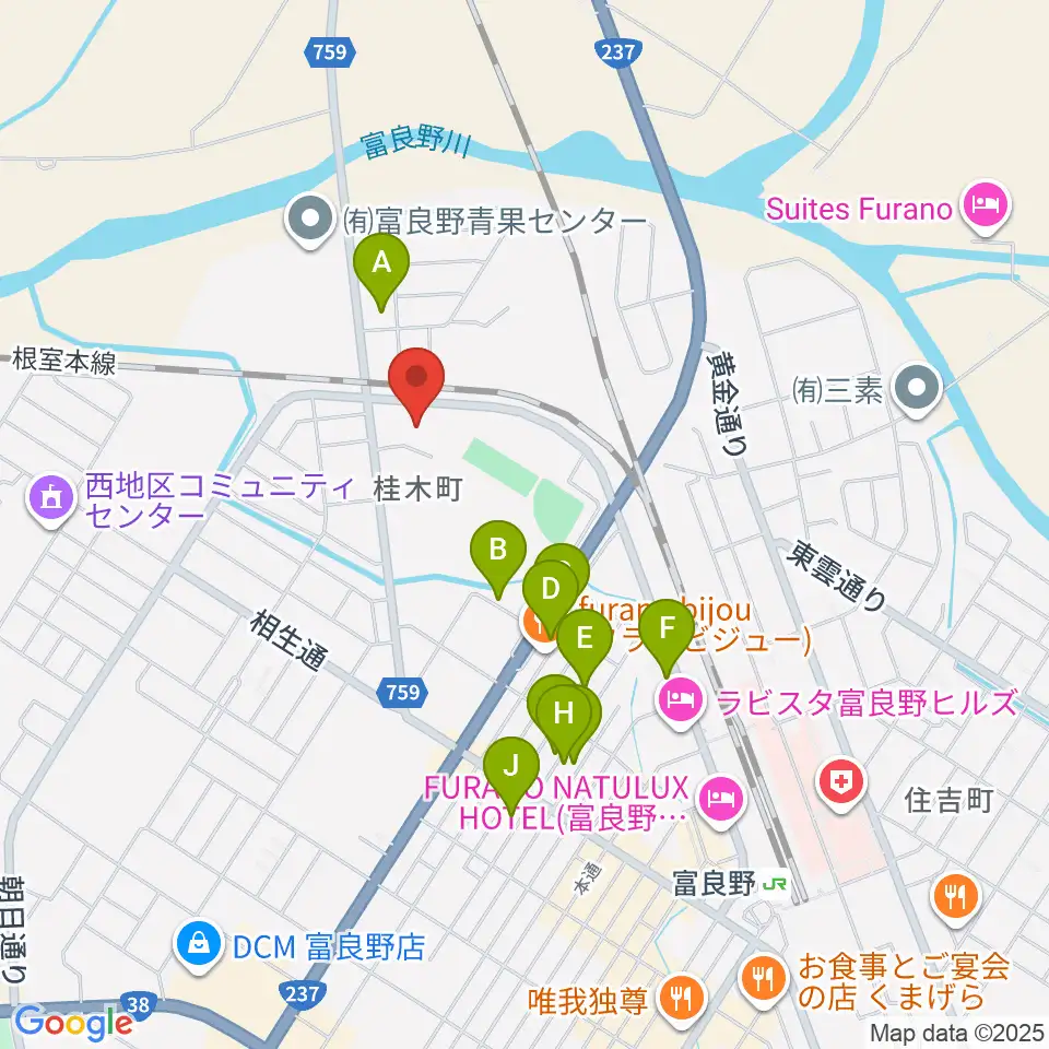 富良野スポーツセンター周辺のホテル一覧地図