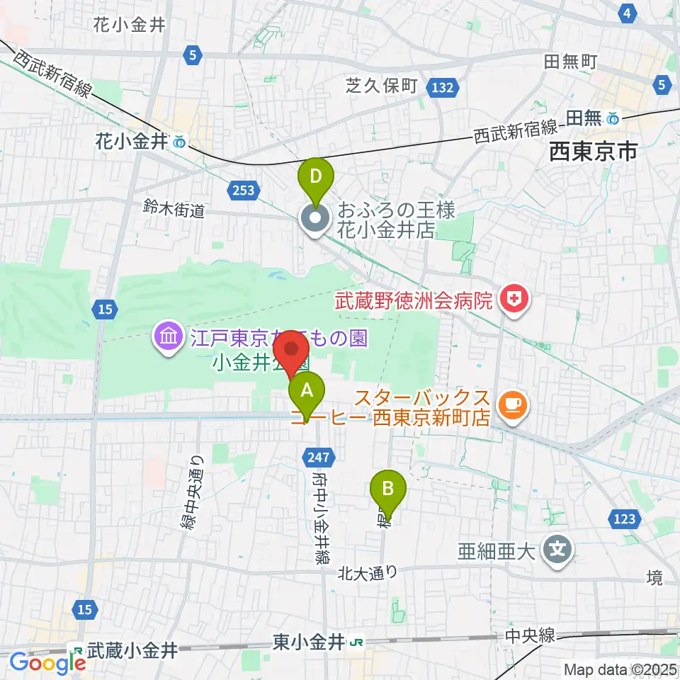 小金井市総合体育館周辺のホテル一覧地図