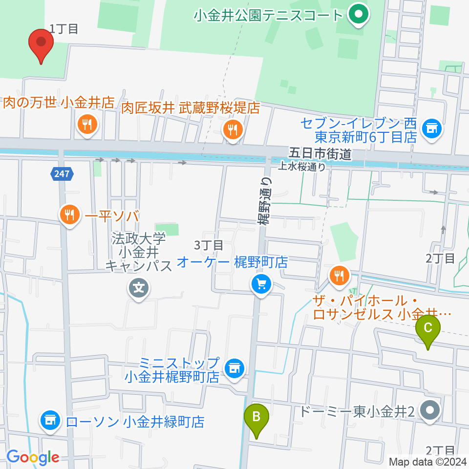 小金井公園弓道場周辺のホテル一覧地図