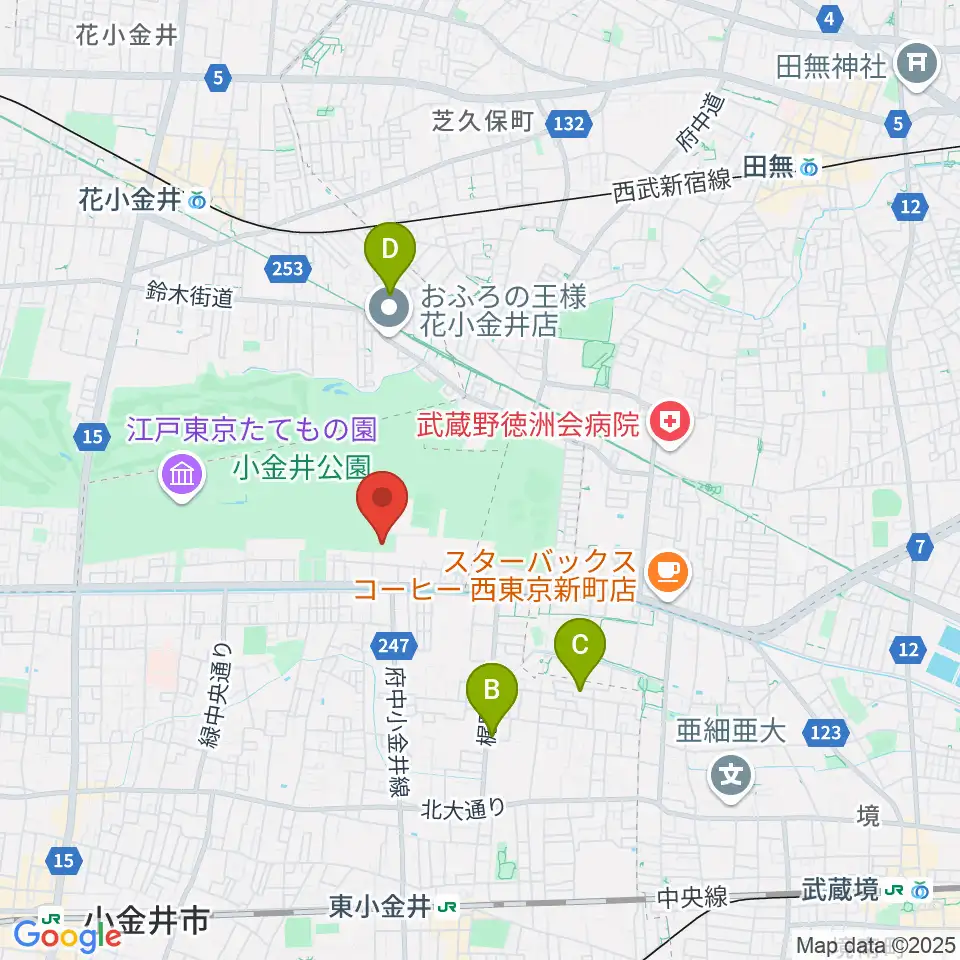 小金井公園弓道場周辺のホテル一覧地図
