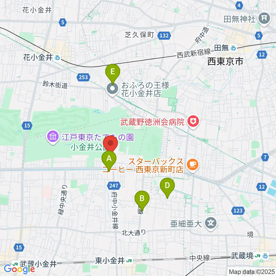 小金井公園弓道場周辺のホテル一覧地図