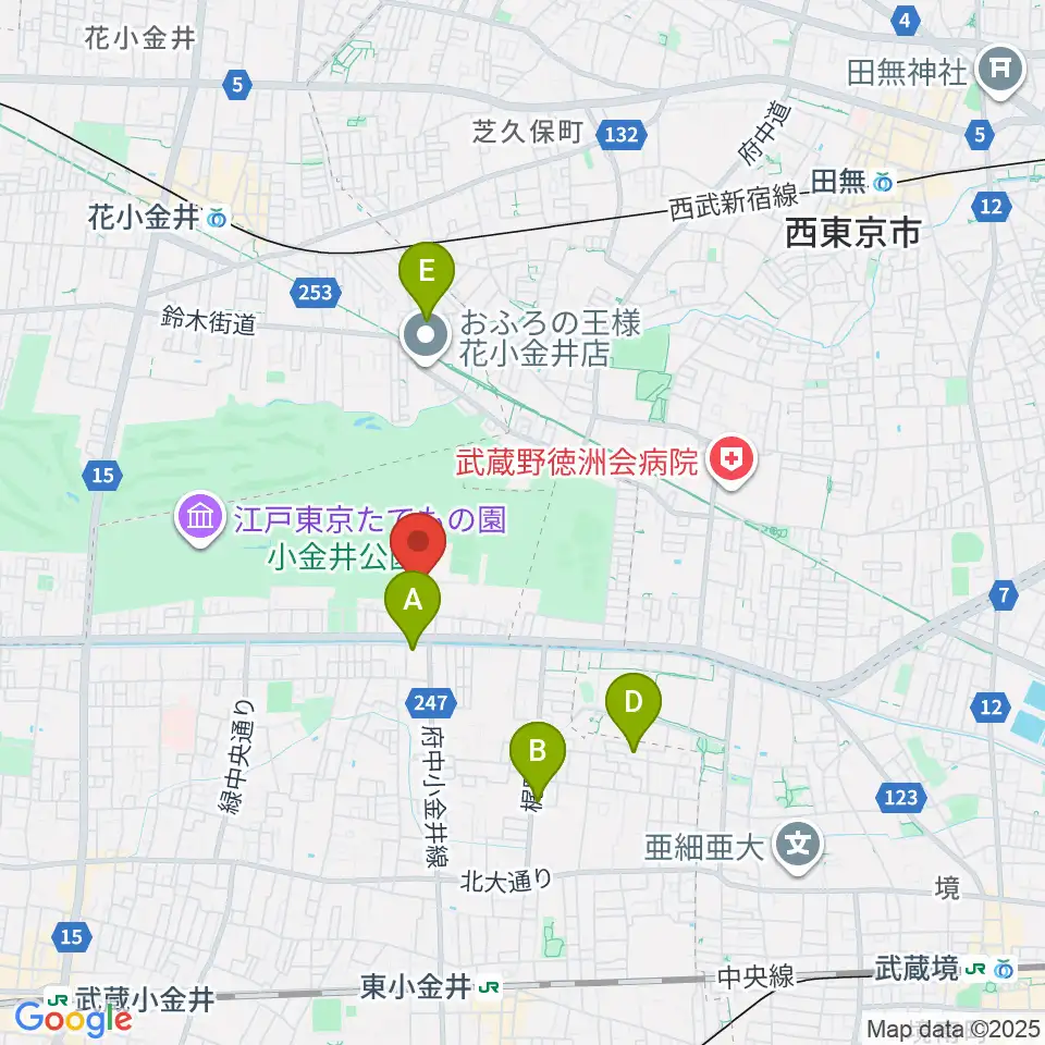 小金井公園弓道場周辺のホテル一覧地図