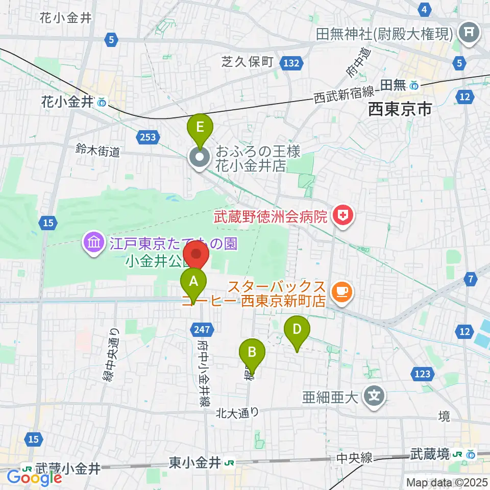 小金井公園弓道場周辺のホテル一覧地図
