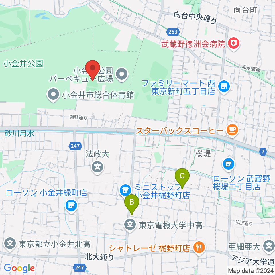 小金井公園多目的運動広場周辺のホテル一覧地図