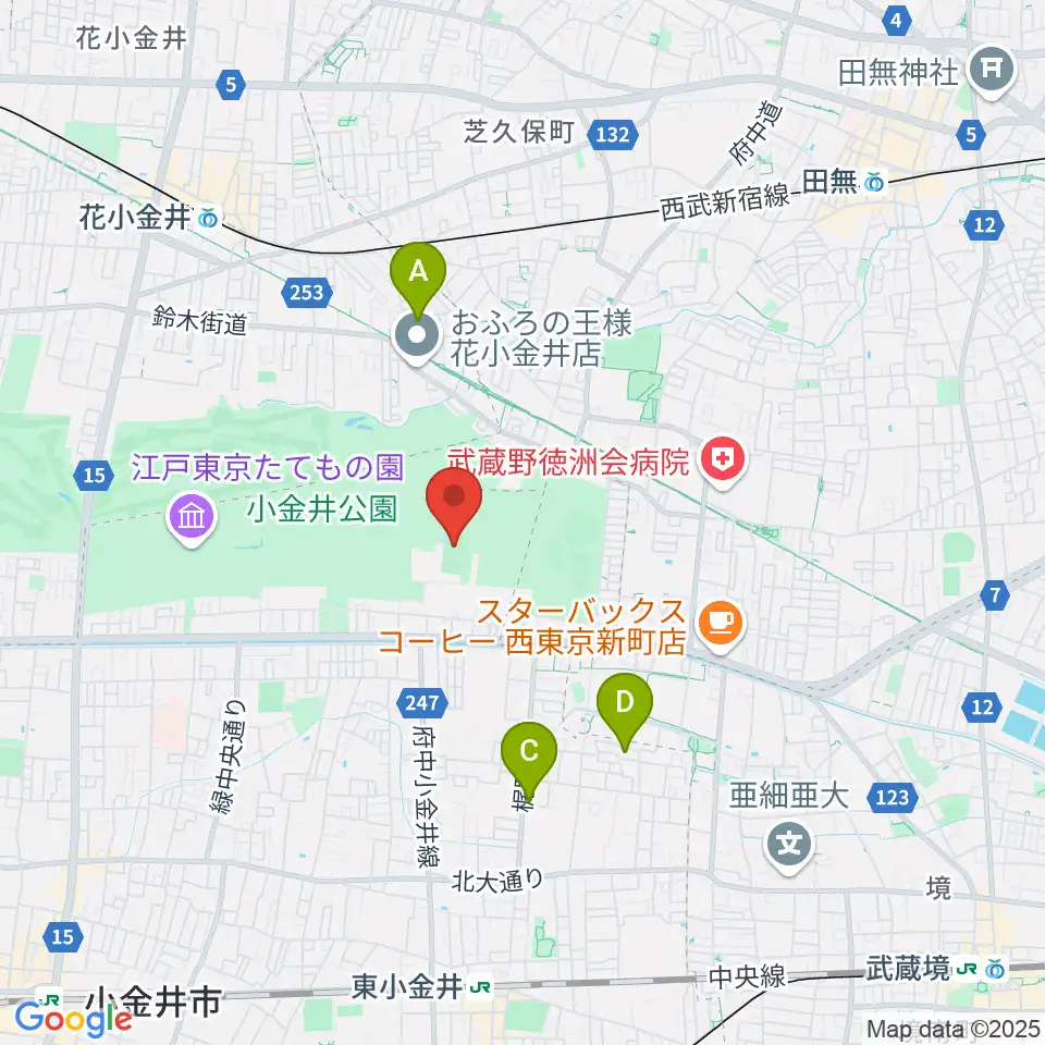 小金井公園多目的運動広場周辺のホテル一覧地図