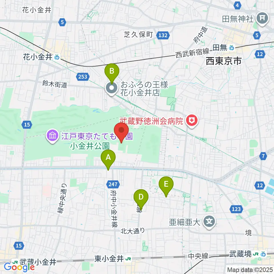 小金井公園多目的運動広場周辺のホテル一覧地図