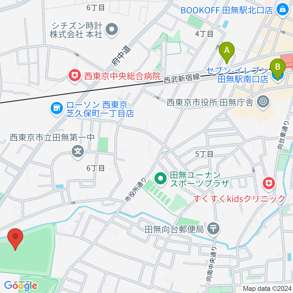 西東京市向台運動場周辺のホテル一覧地図