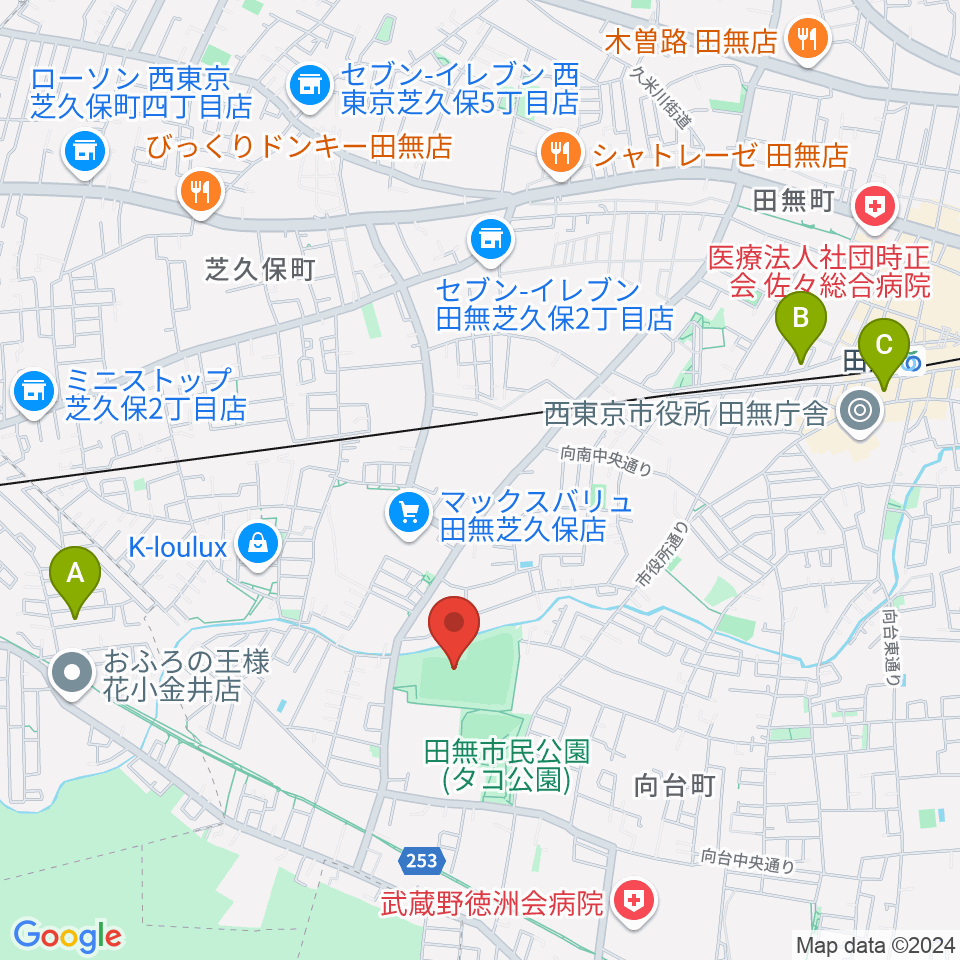 西東京市向台運動場周辺のホテル一覧地図