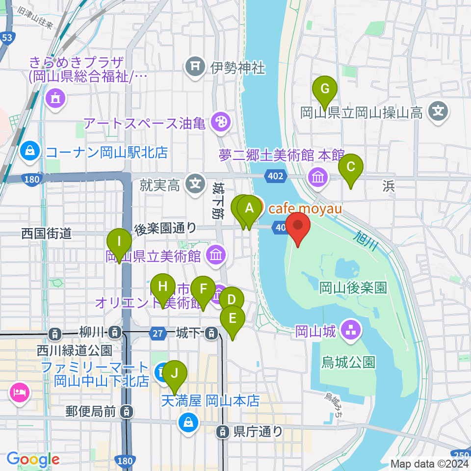 岡山県立博物館周辺のホテル一覧地図