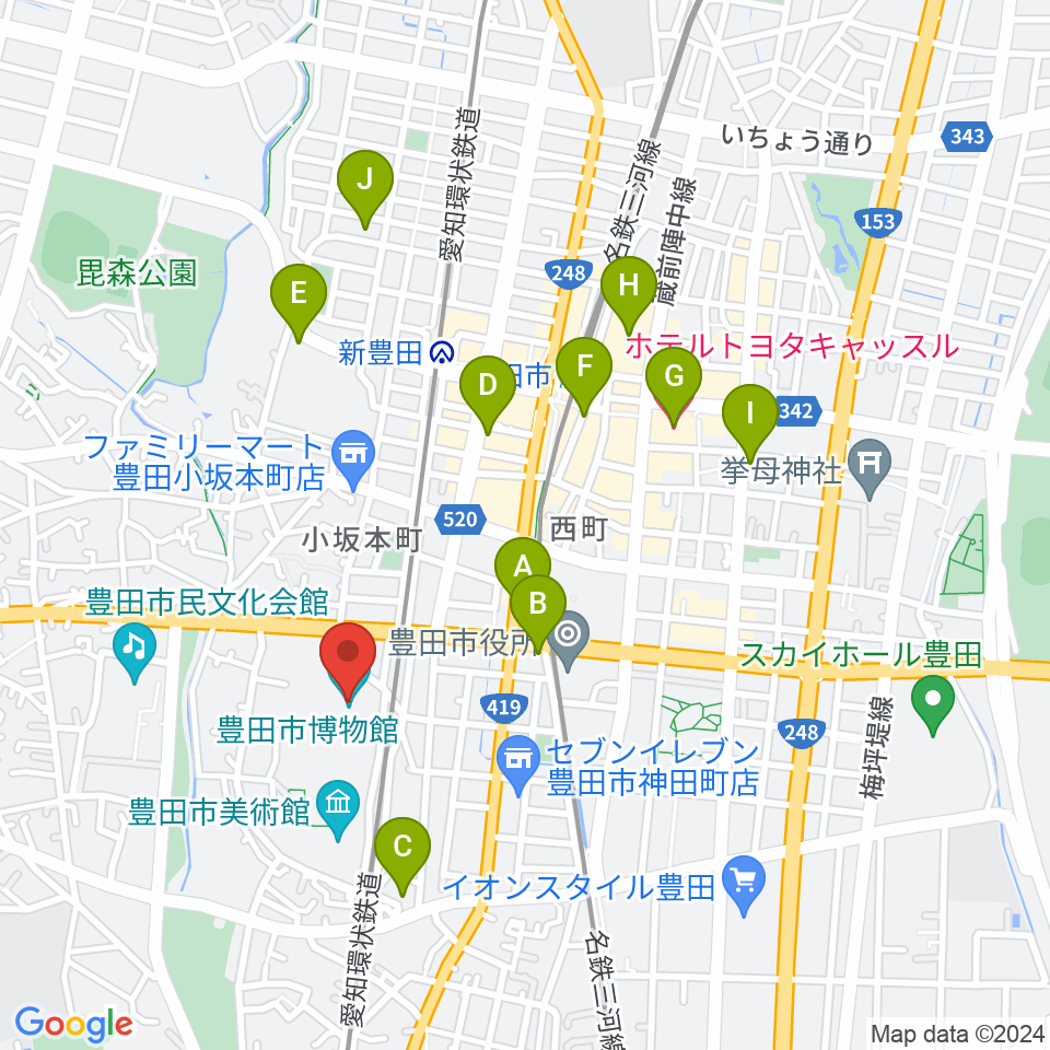 豊田市博物館周辺のホテル一覧地図