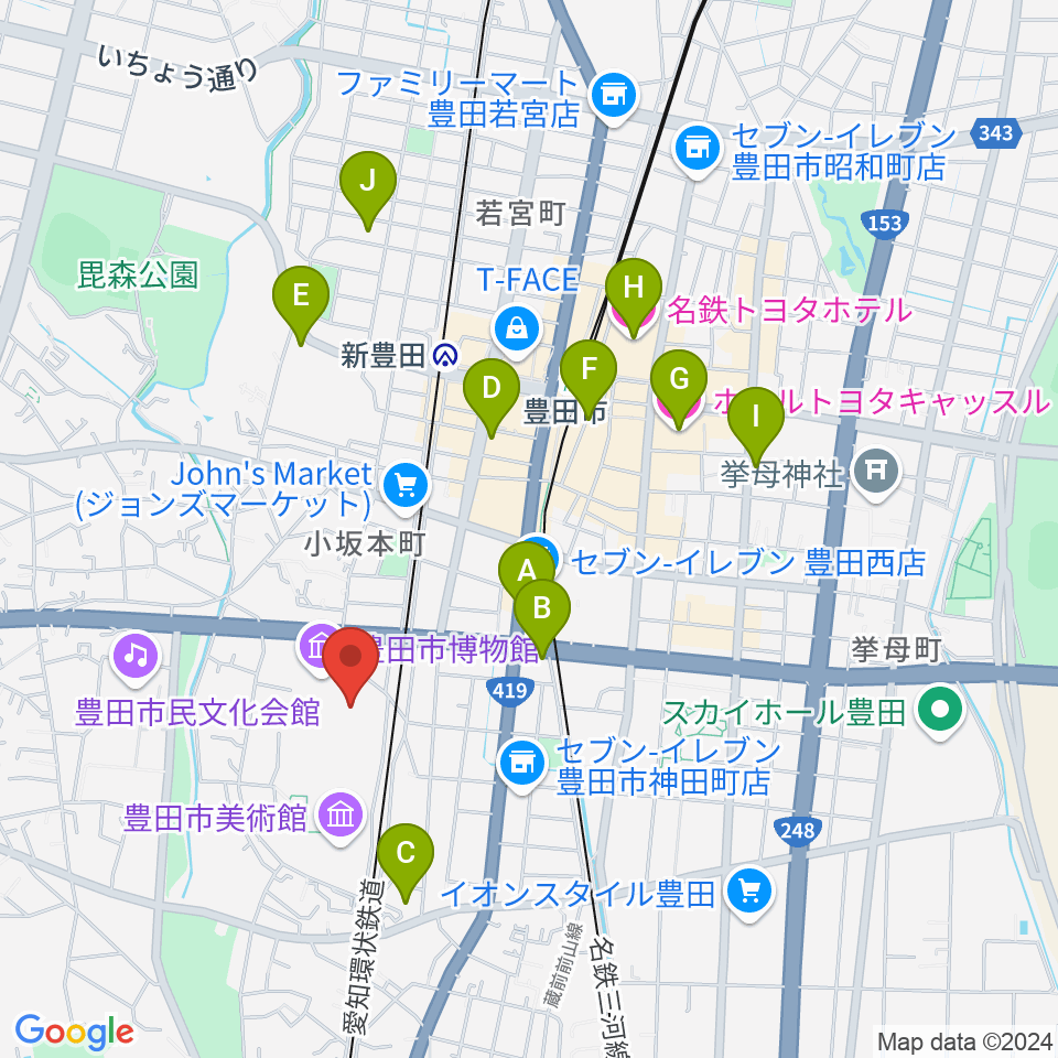 豊田市博物館周辺のホテル一覧地図