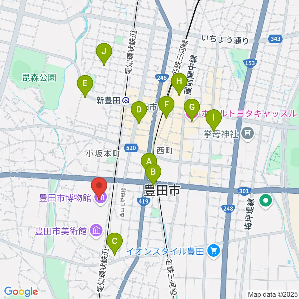 豊田市博物館周辺のホテル一覧地図