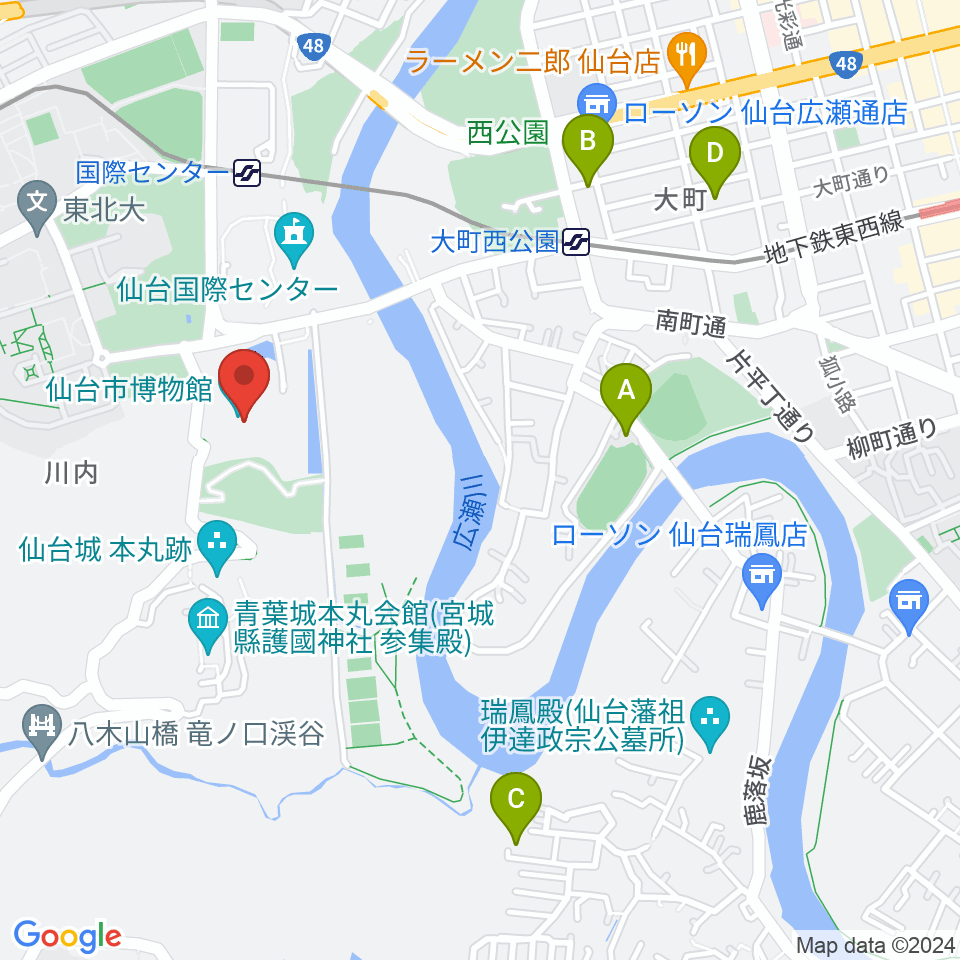 仙台市博物館周辺のホテル一覧地図