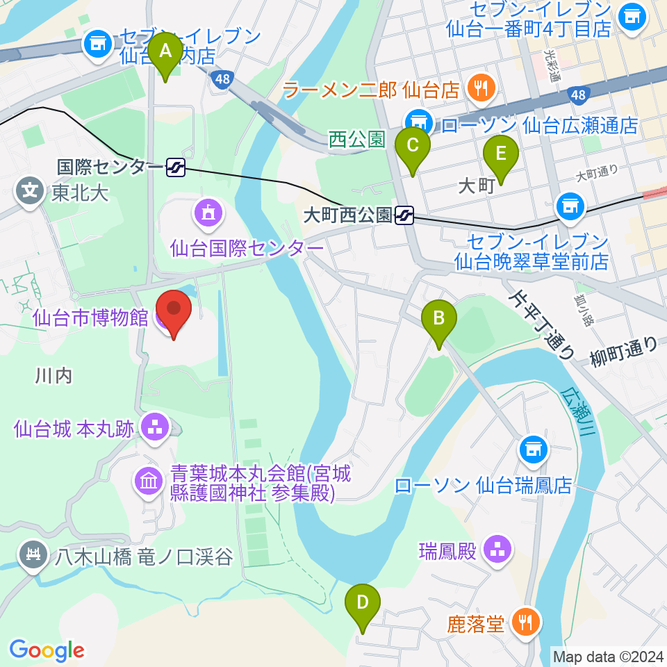 仙台市博物館周辺のホテル一覧地図